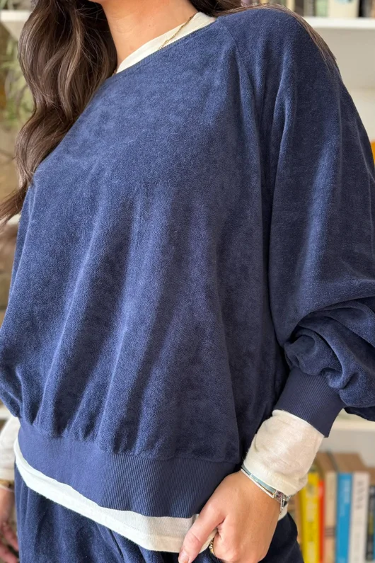 Terry B Lantern Sleeve Sweatshirt Navy